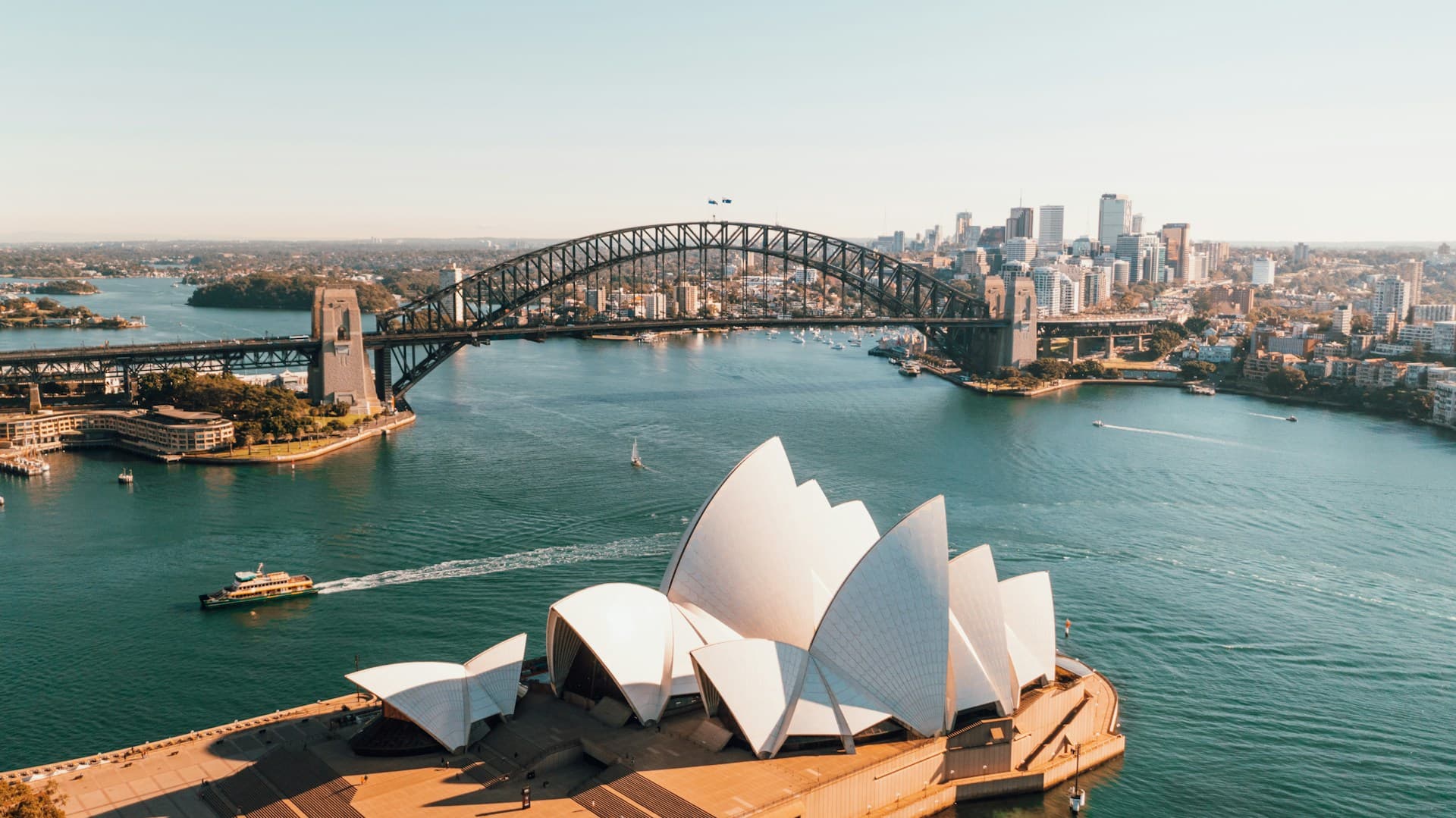 Sydney Opera House and Harbour Bridge at sunset