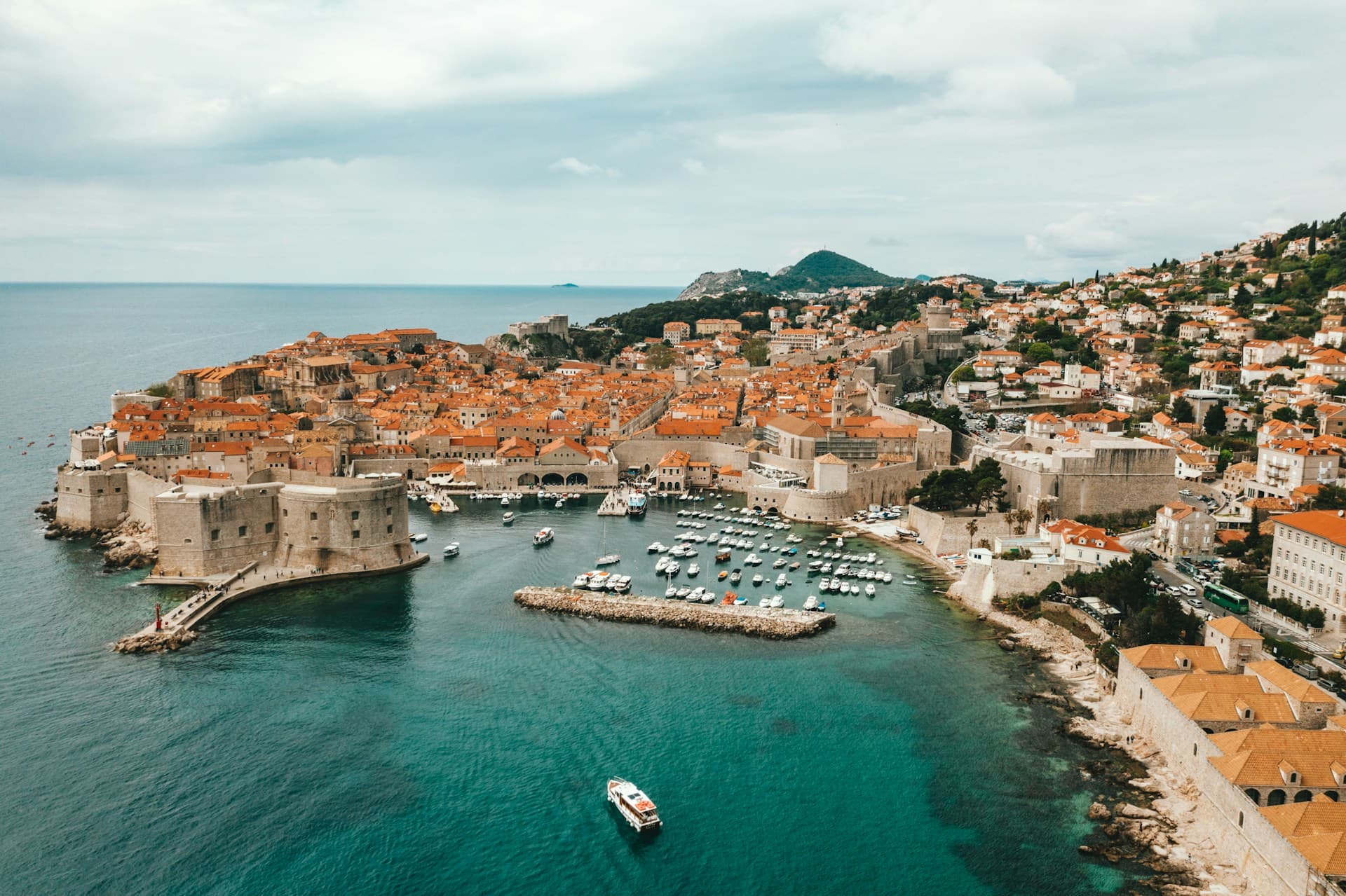 Dubrovnik old town walls along the Adriatic Sea
