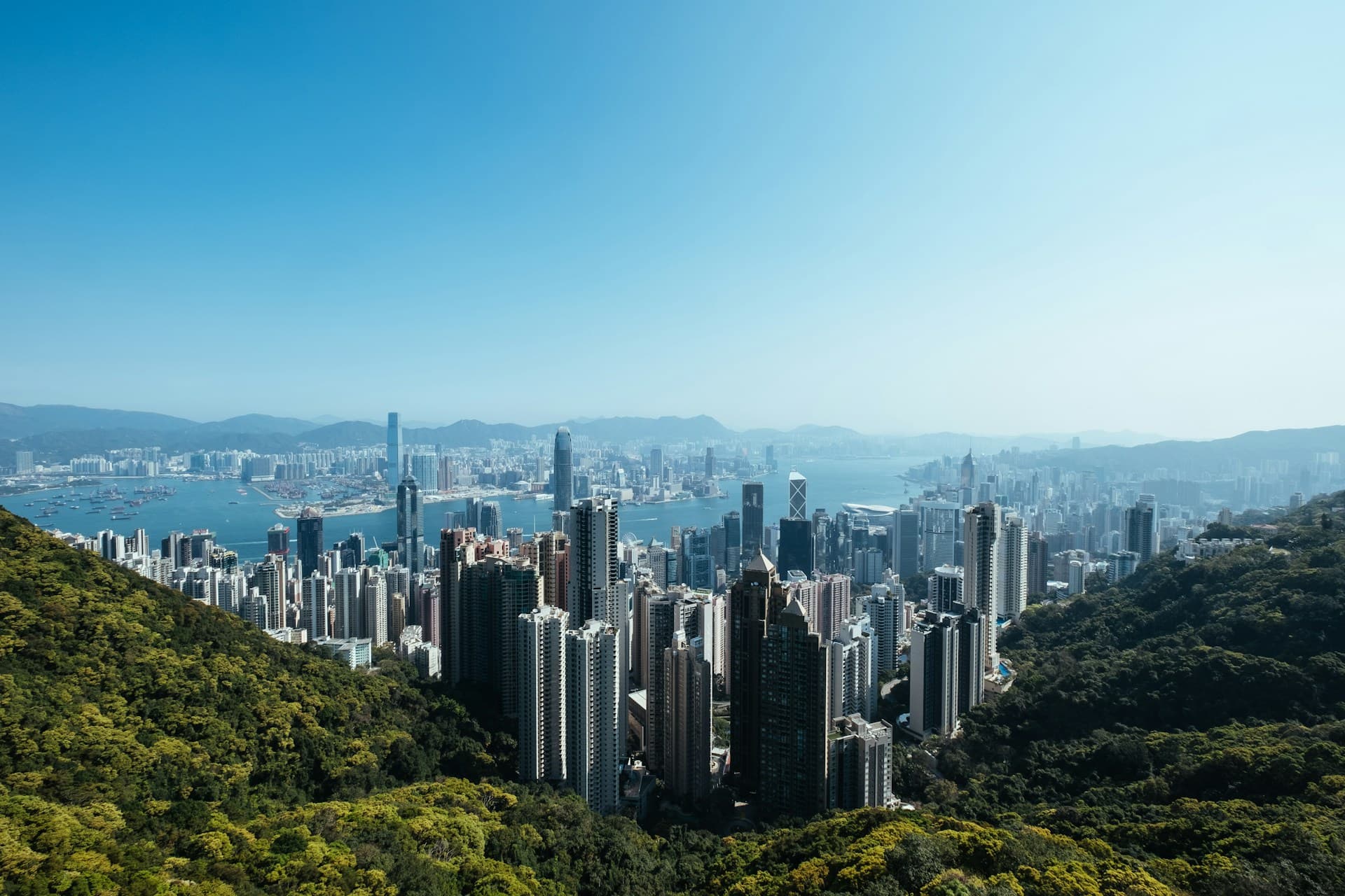 Hong Kong skyline and Victoria Harbour viewed from Victoria Peak