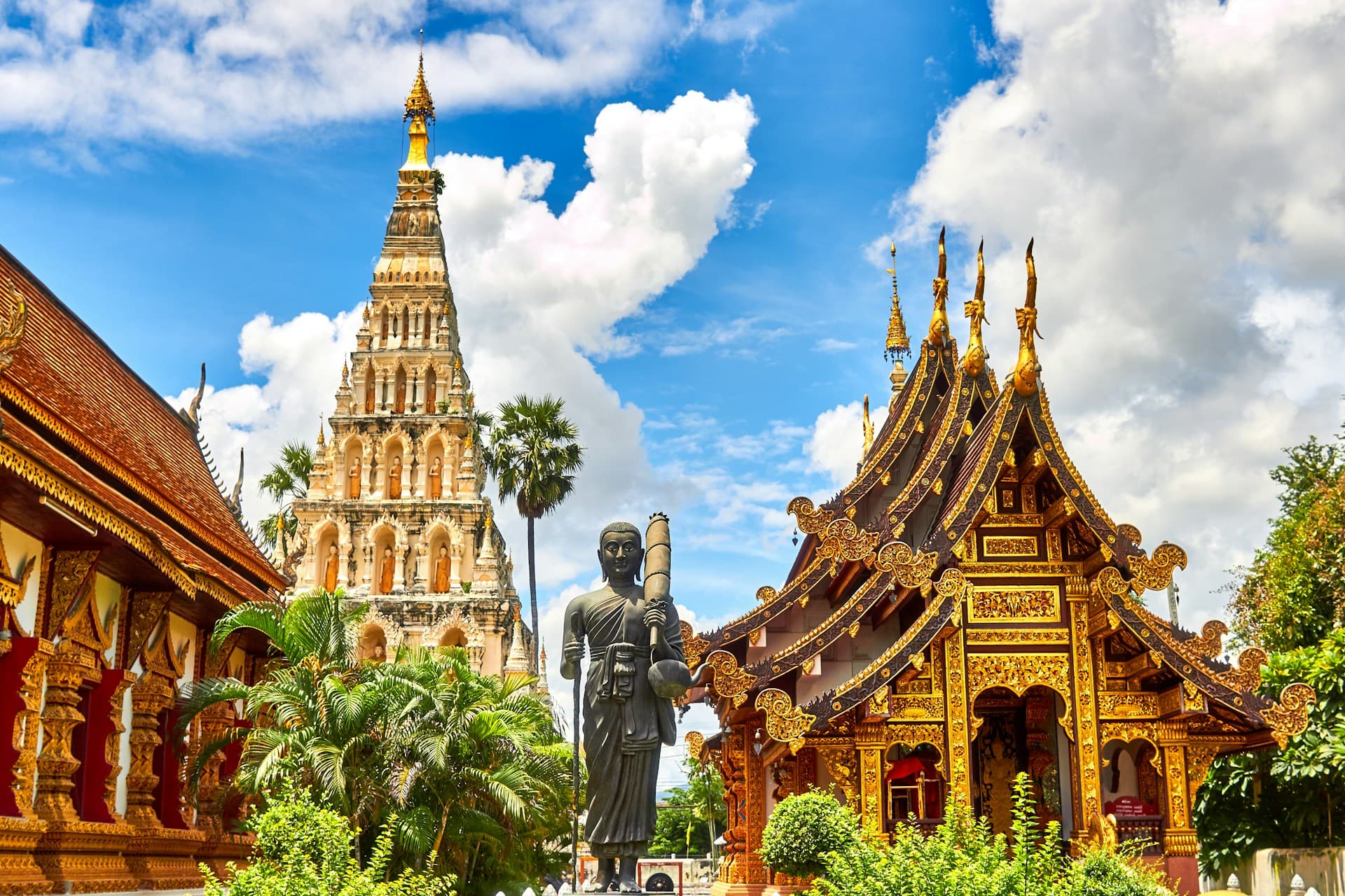 Golden temples of Bangkok with ornate spires