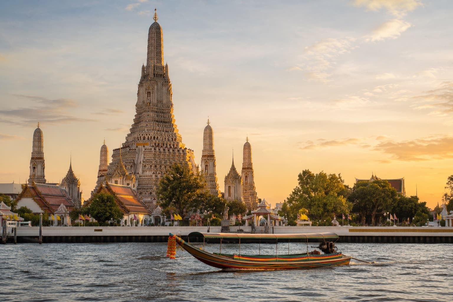 Wat Arun temple on the Chao Phraya River in Bangkok, Thailand